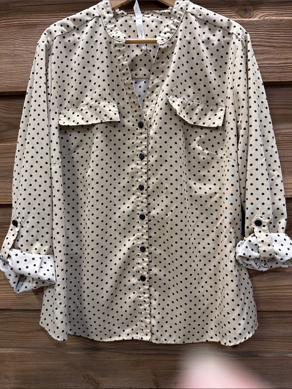Polka Dot Button-Down Blouse in Cream and Black